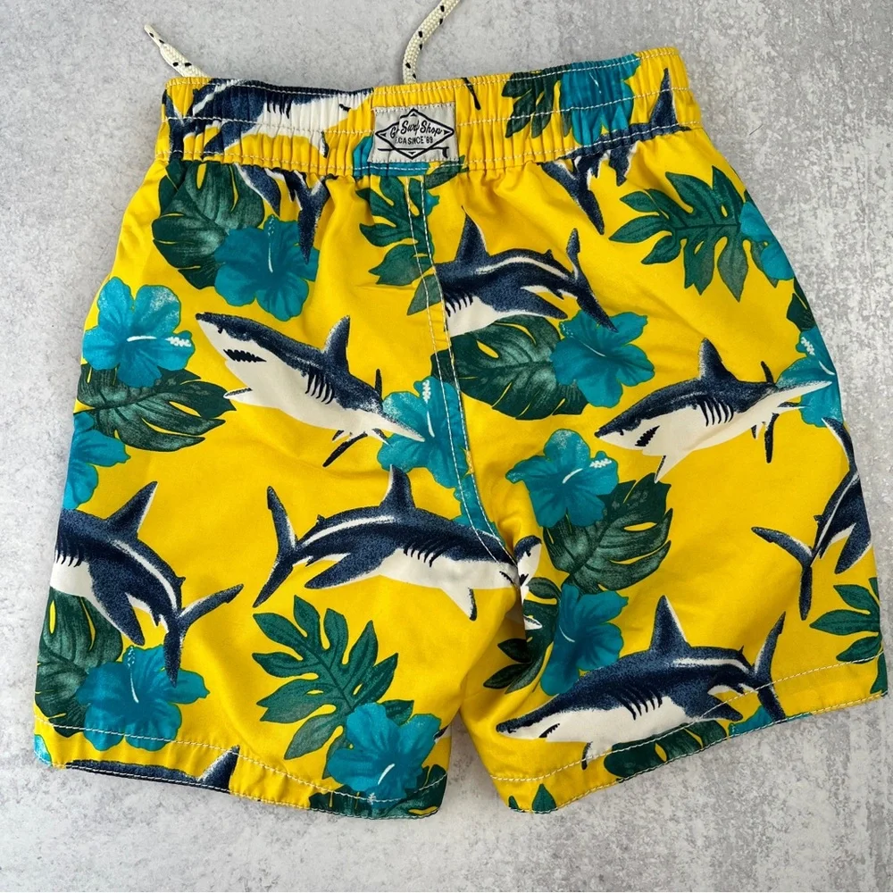4T🦈🩳💦Boys GAP Boardshorts Swim Bathing Suits Set of 2 Shark Ocean & Floral Print